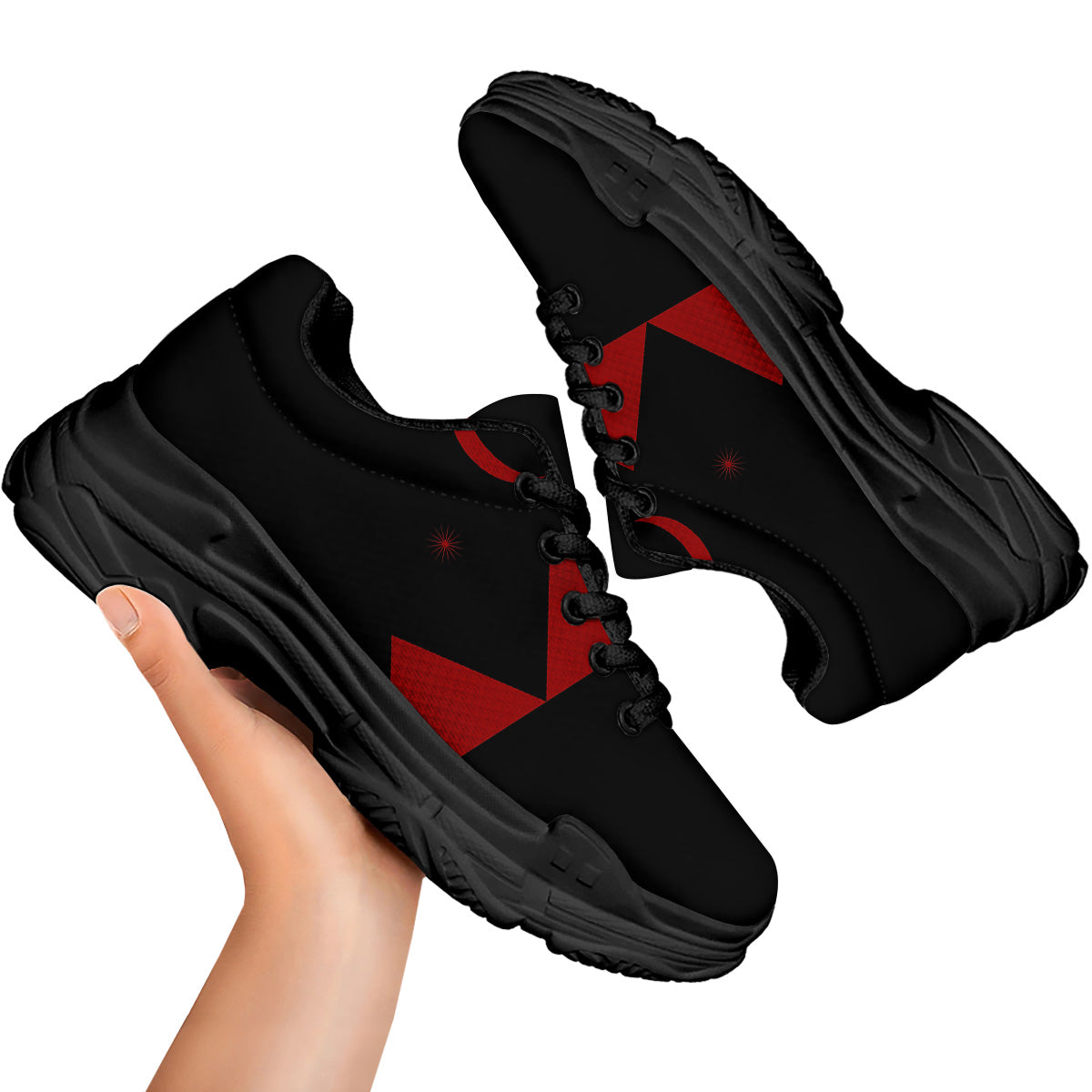 Pyramid Red Moon Print Black Chunky Shoes-grizzshop