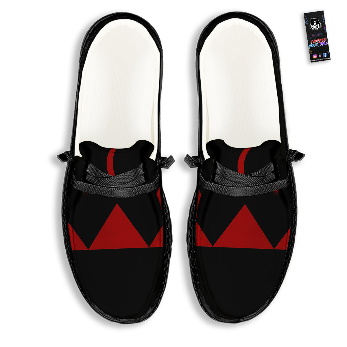 Pyramid Red Moon Print Black Loafers-grizzshop