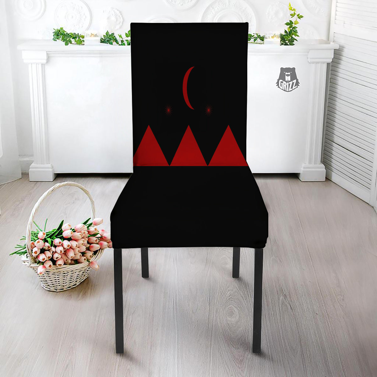 Pyramid Red Moon Print Dining Chair Slipcover-grizzshop