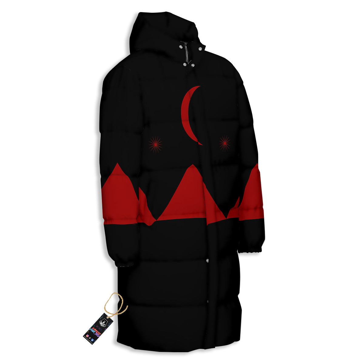 Pyramid Red Moon Print Long Down Jacket-grizzshop