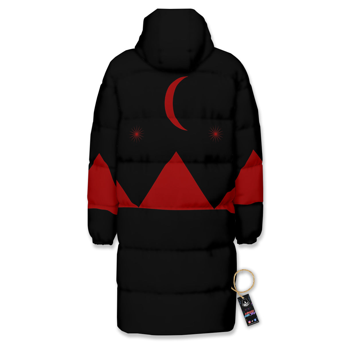 Pyramid Red Moon Print Long Down Jacket-grizzshop