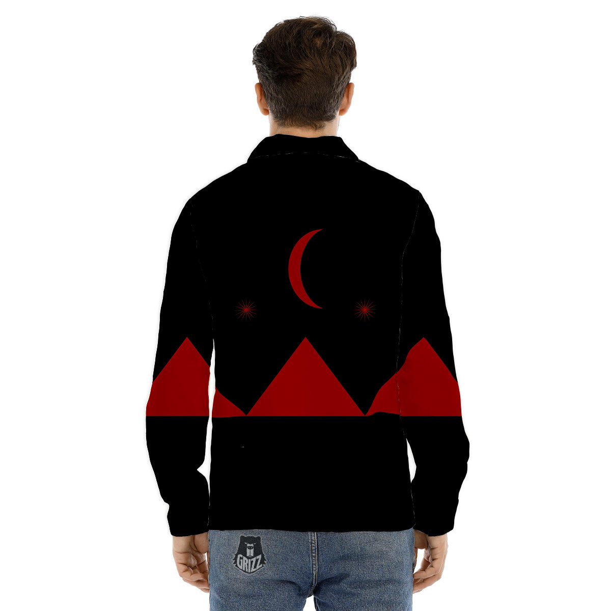 Pyramid Red Moon Print Men's Dress Shirts-grizzshop