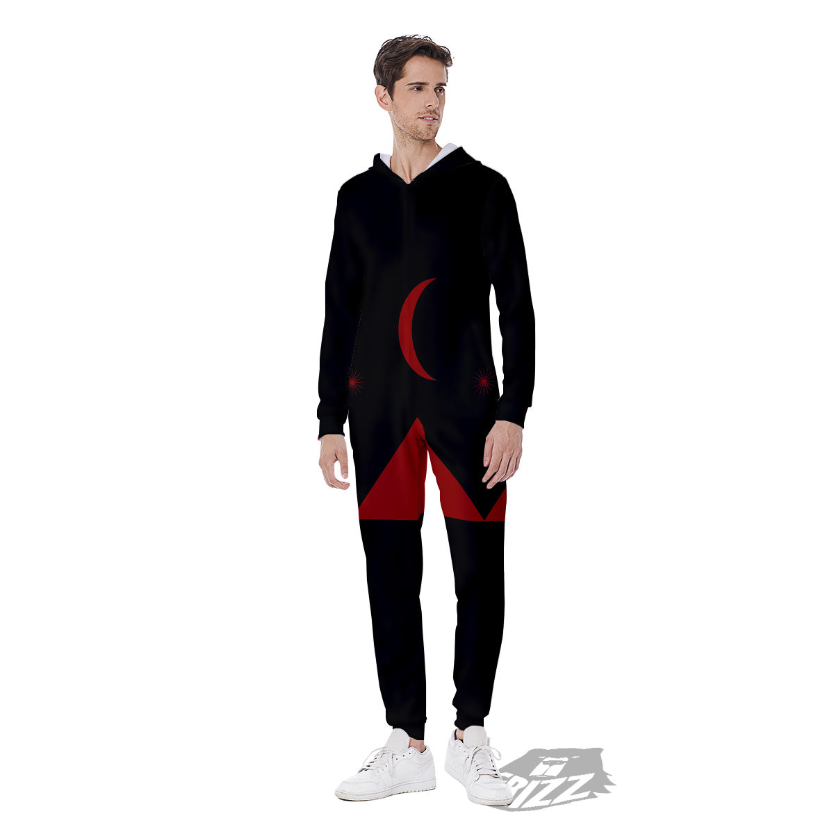 Pyramid Red Moon Print Men's Jumpsuit-grizzshop