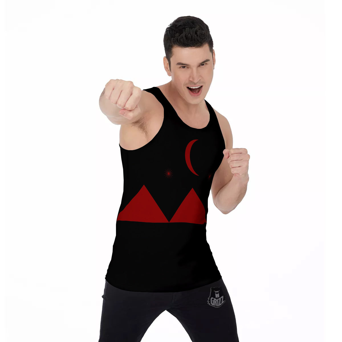 Pyramid Red Moon Print Men's Tank Top-grizzshop