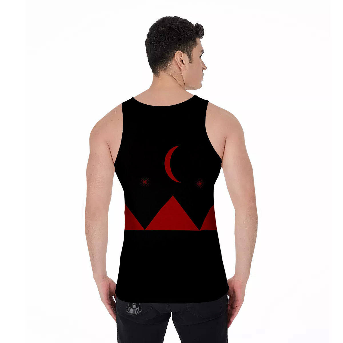 Pyramid Red Moon Print Men's Tank Top-grizzshop