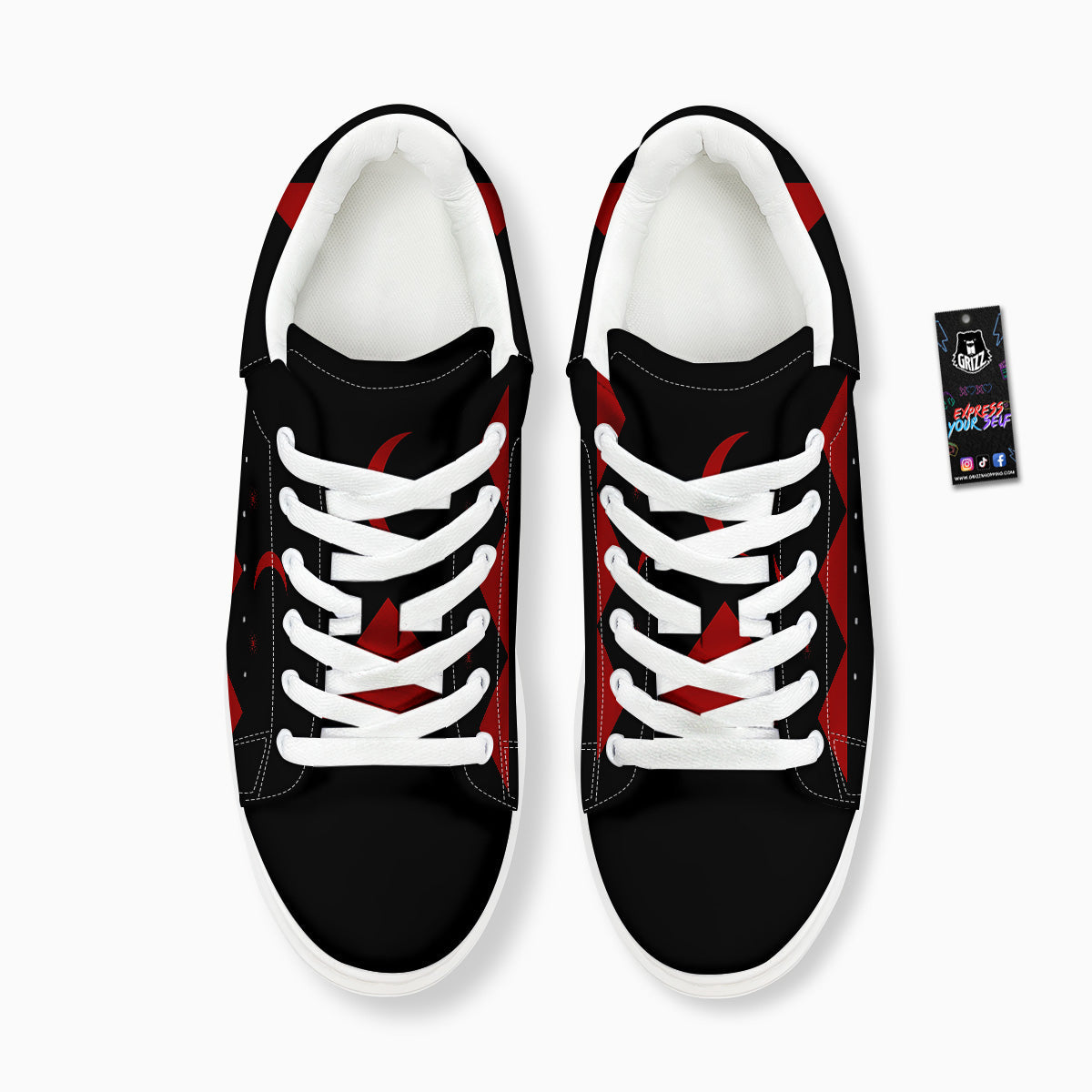 Pyramid Red Moon Print Platform Shoes-grizzshop