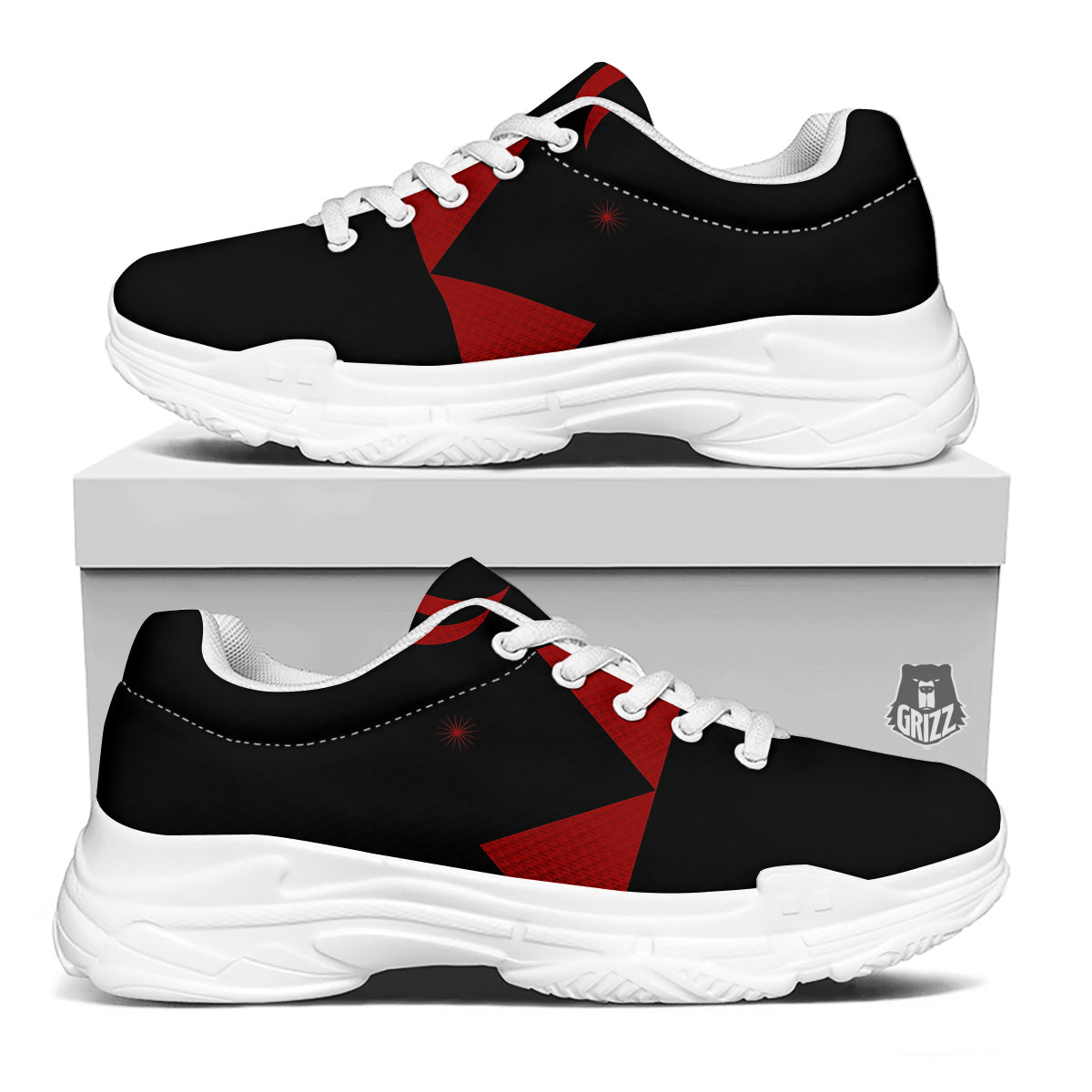Pyramid Red Moon Print White Chunky Shoes-grizzshop