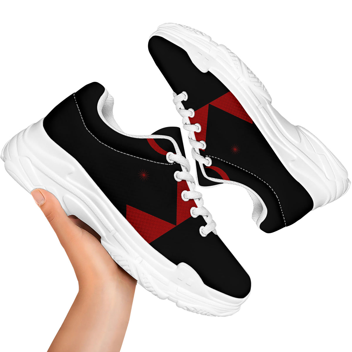 Pyramid Red Moon Print White Chunky Shoes-grizzshop