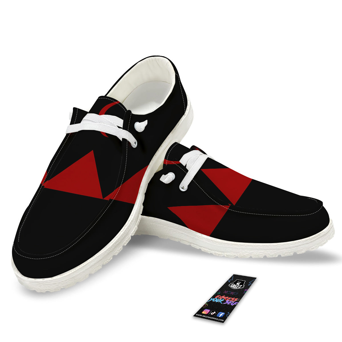 Pyramid Red Moon Print White Loafers-grizzshop