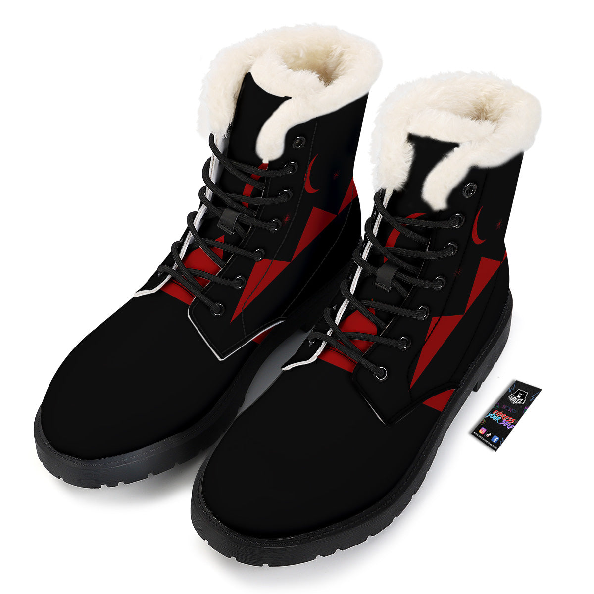 Pyramid Red Moon Print Winter Boots-grizzshop