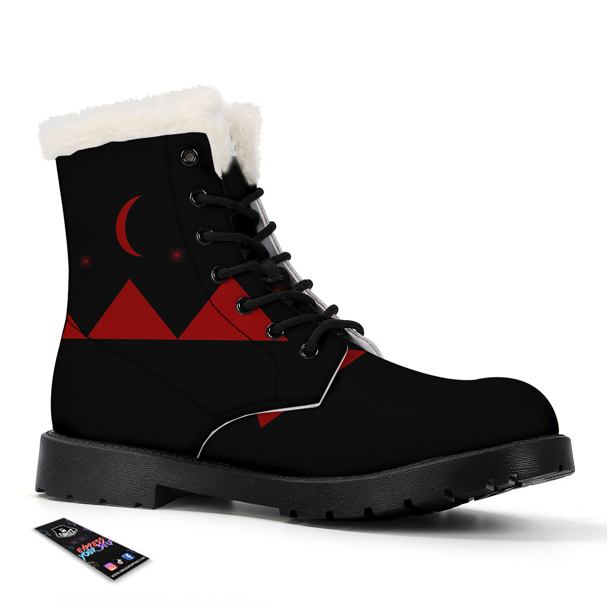 Pyramid Red Moon Print Winter Boots-grizzshop