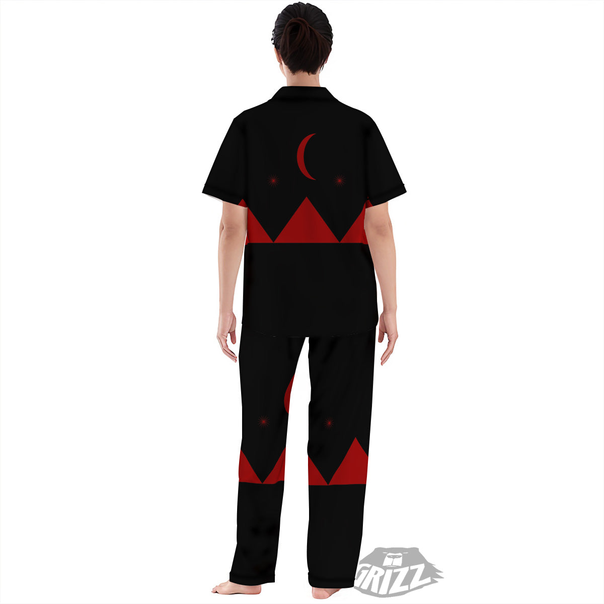 Pyramid Red Moon Print Women's Pajamas Set-grizzshop