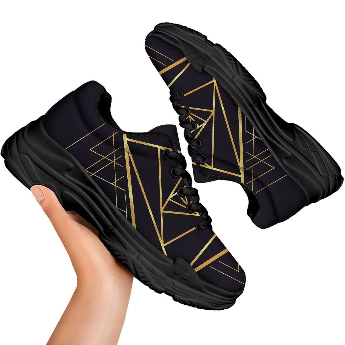 Pyramid Rose Print Black Chunky Shoes-grizzshop
