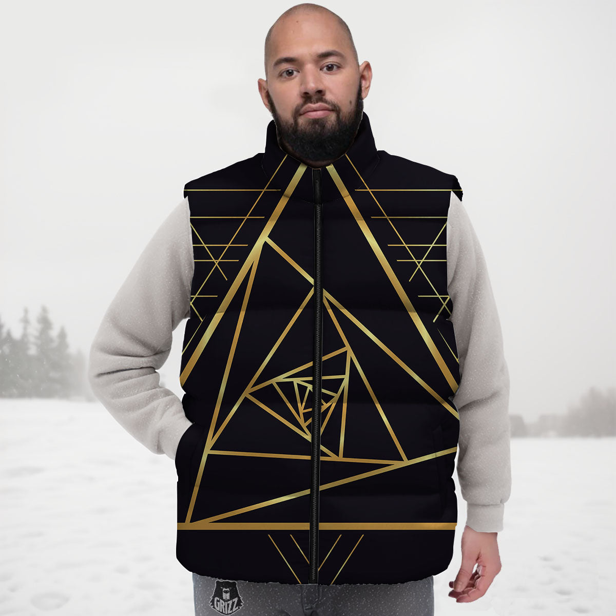 Pyramid Rose Print Down Vest-grizzshop