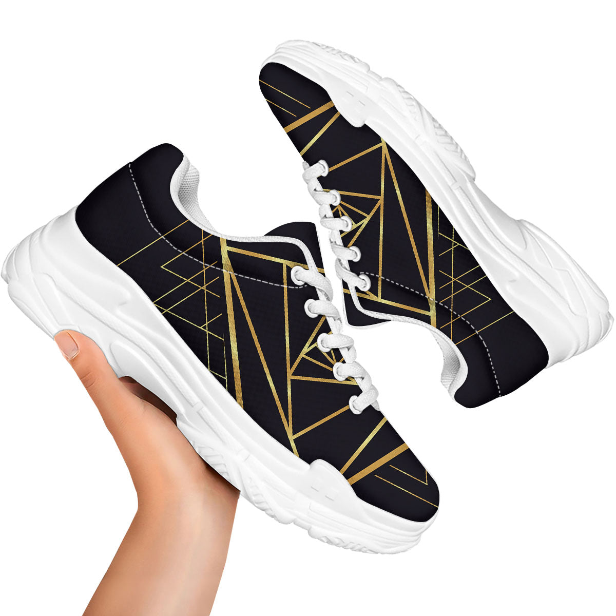 Pyramid Rose Print White Chunky Shoes-grizzshop