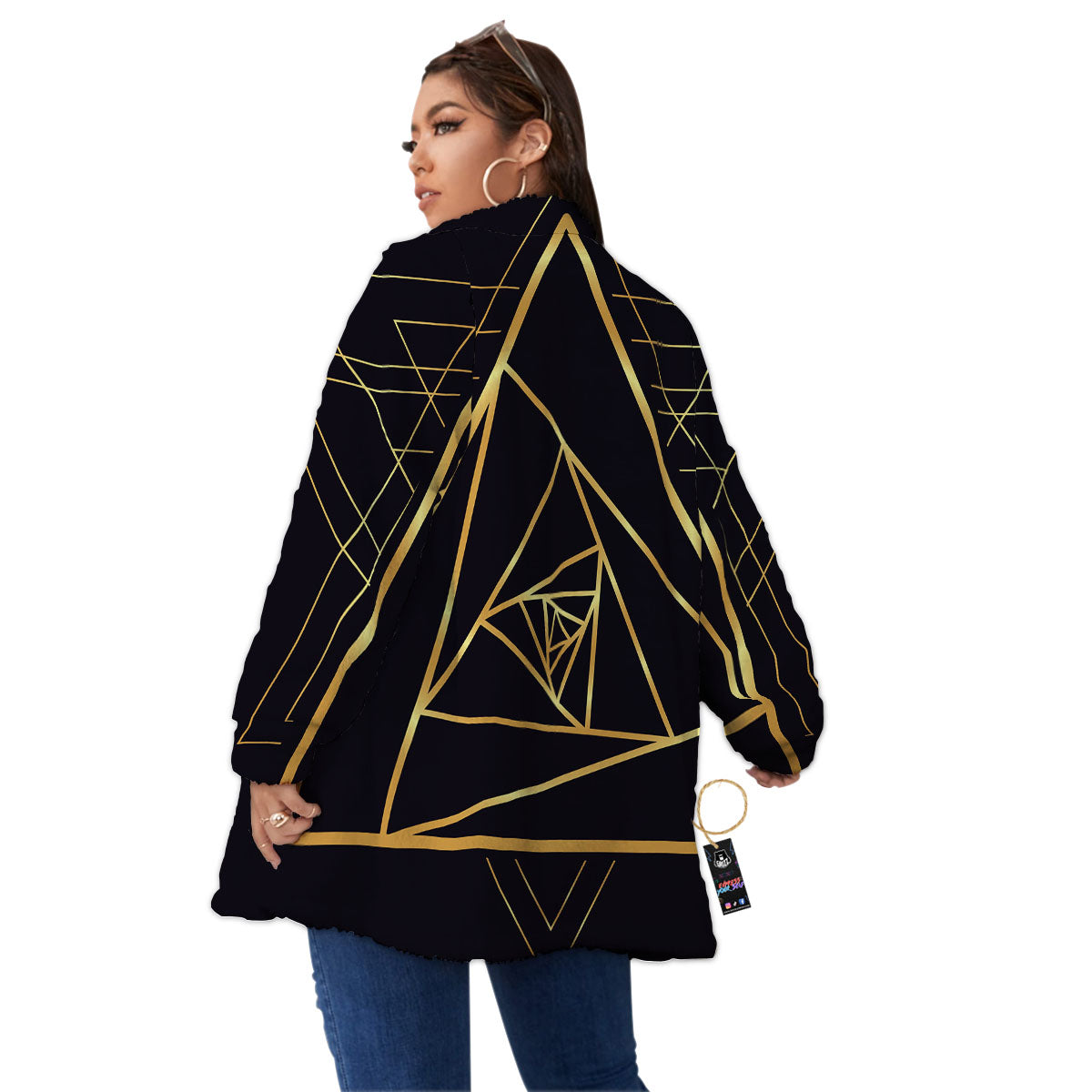 Pyramid Rose Print Women's Sherpa Jacket-grizzshop