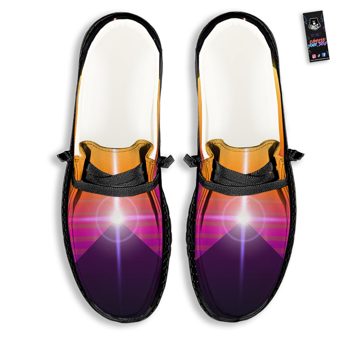 Pyramid Synthwave Print Black Loafers-grizzshop