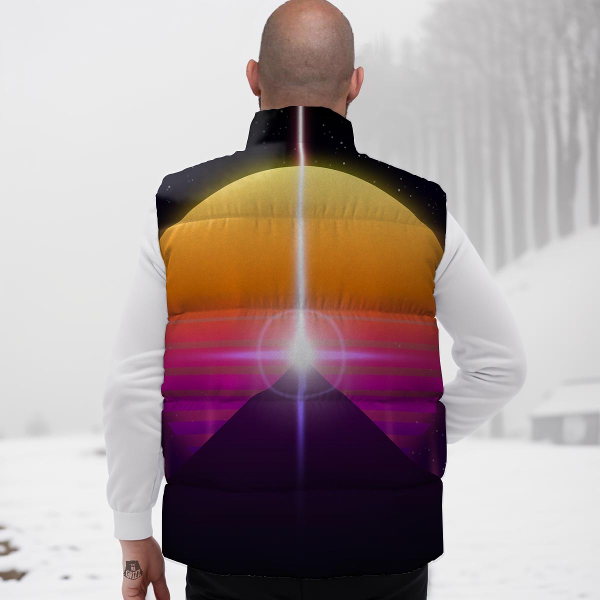 Pyramid Synthwave Print Down Vest-grizzshop