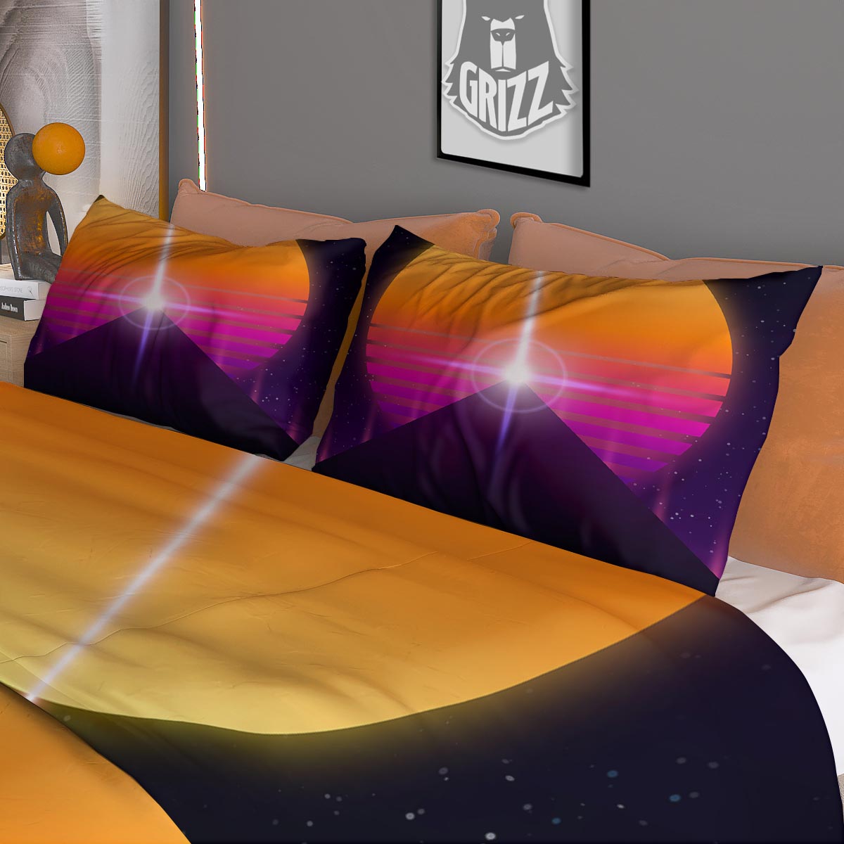 Pyramid Synthwave Print Duvet Cover Bedding Set