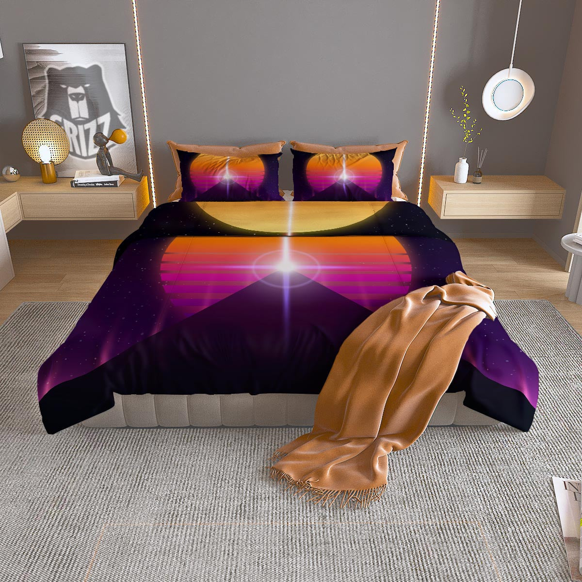 Pyramid Synthwave Print Duvet Cover Bedding Set