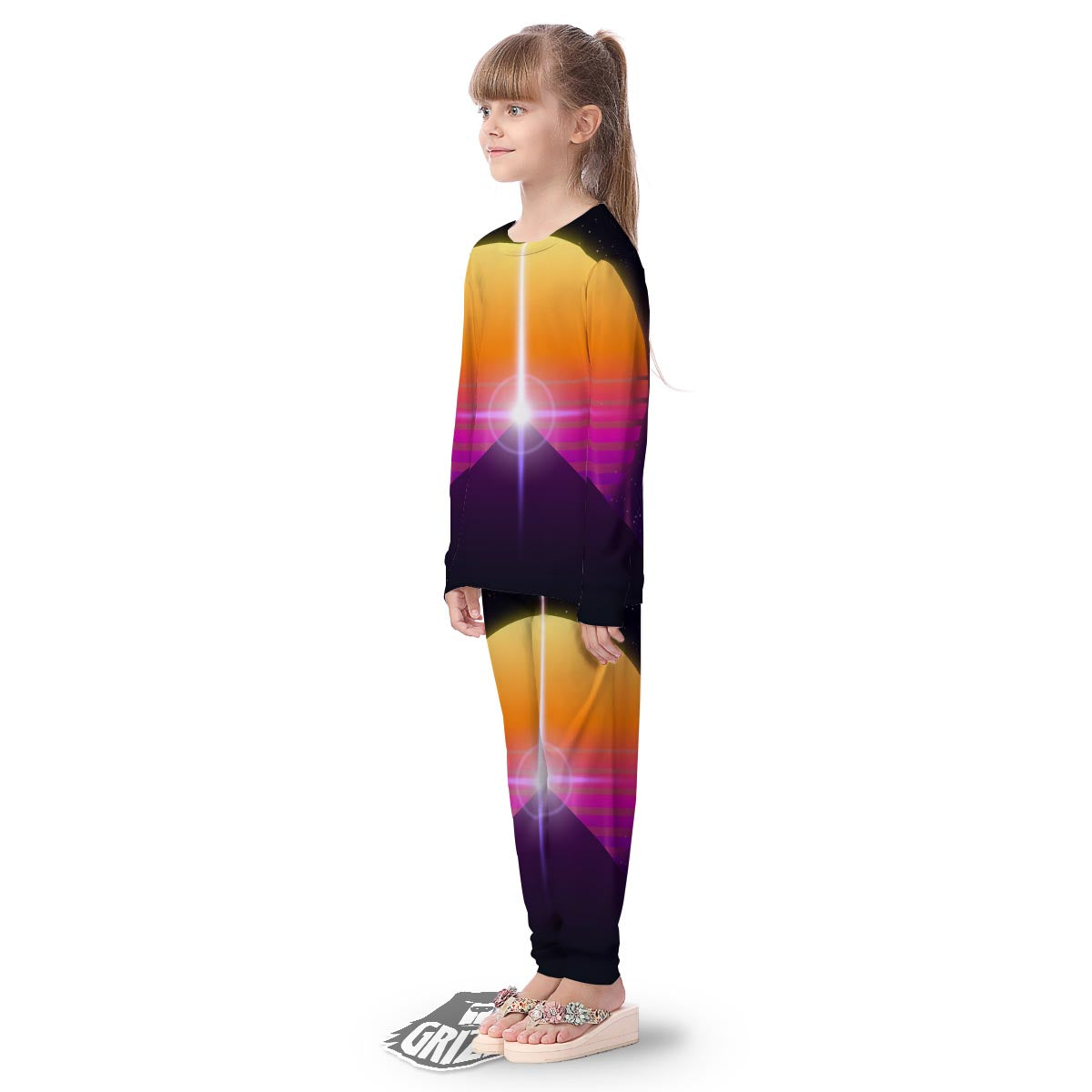 Pyramid Synthwave Print Kid's Pajamas-grizzshop