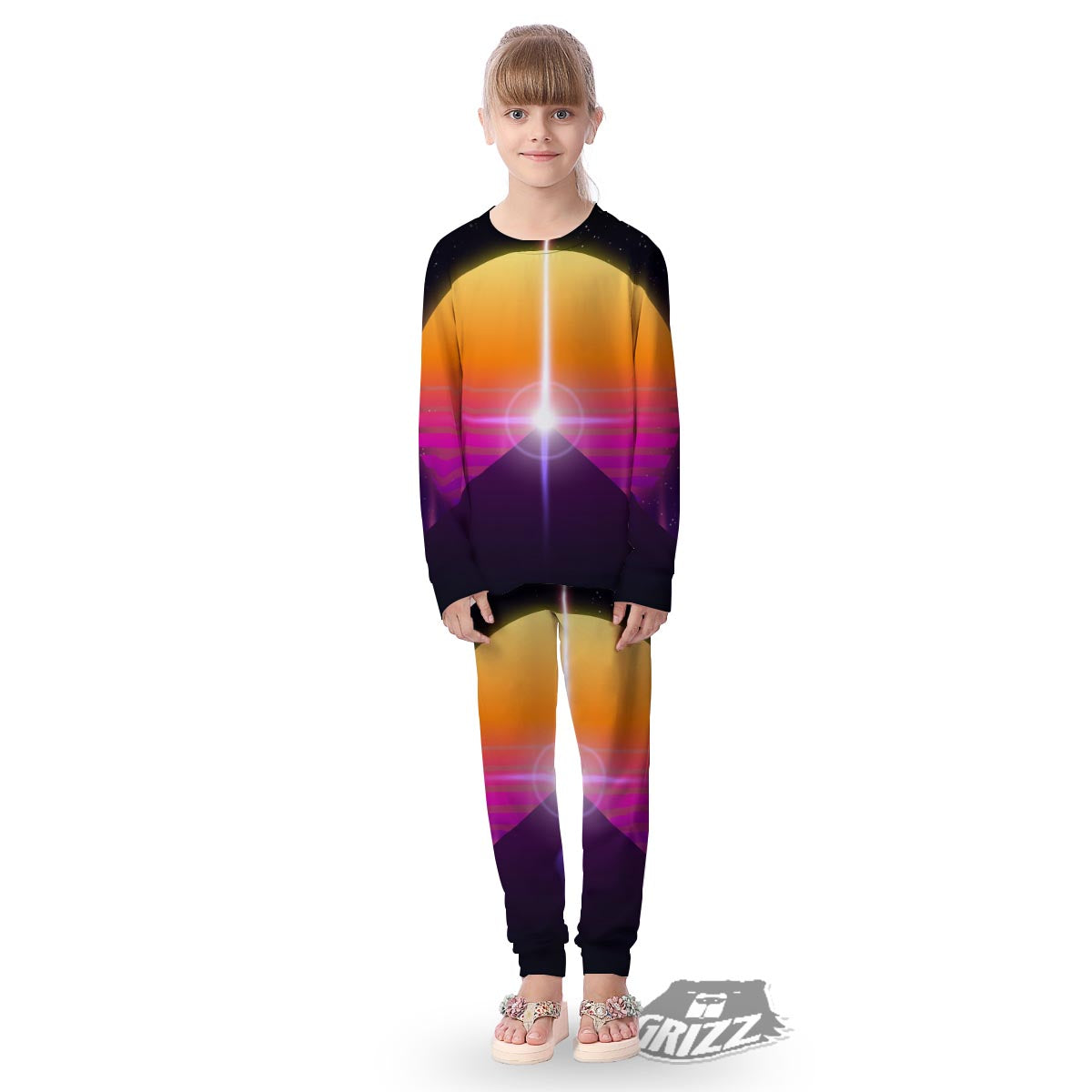 Pyramid Synthwave Print Kid's Pajamas-grizzshop