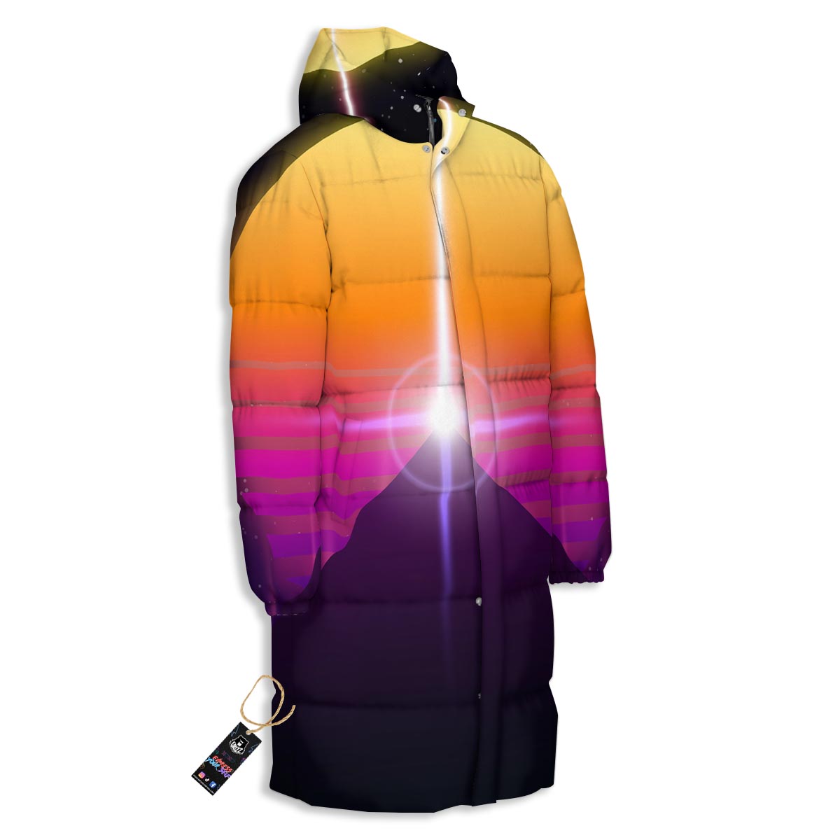 Pyramid Synthwave Print Long Down Jacket-grizzshop