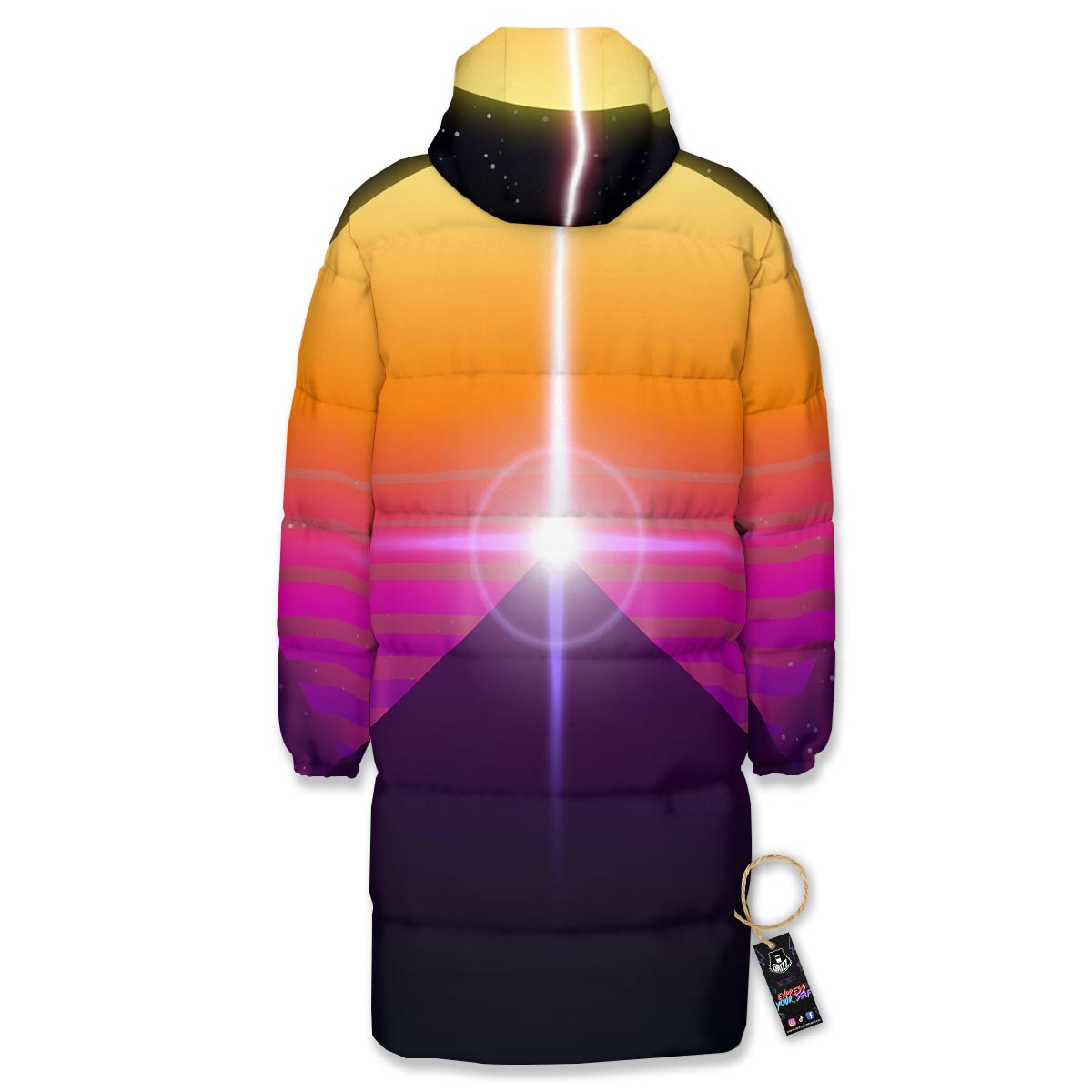 Pyramid Synthwave Print Long Down Jacket-grizzshop