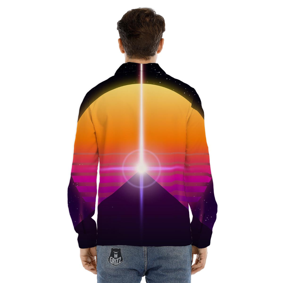 Pyramid Synthwave Print Men's Dress Shirts-grizzshop