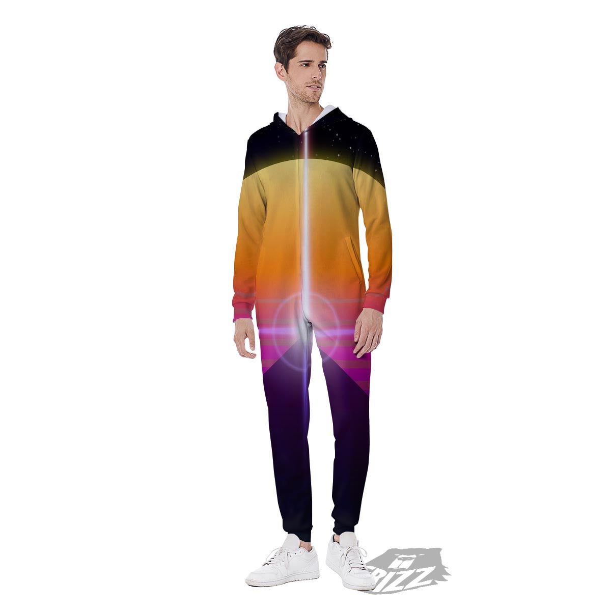 Pyramid Synthwave Print Men's Jumpsuit-grizzshop