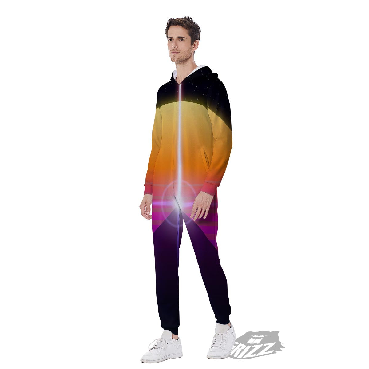 Pyramid Synthwave Print Men's Jumpsuit-grizzshop