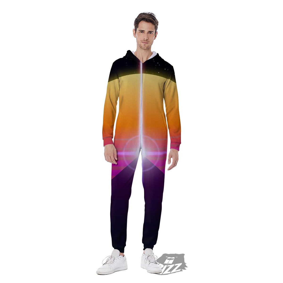 Pyramid Synthwave Print Men's Jumpsuit-grizzshop