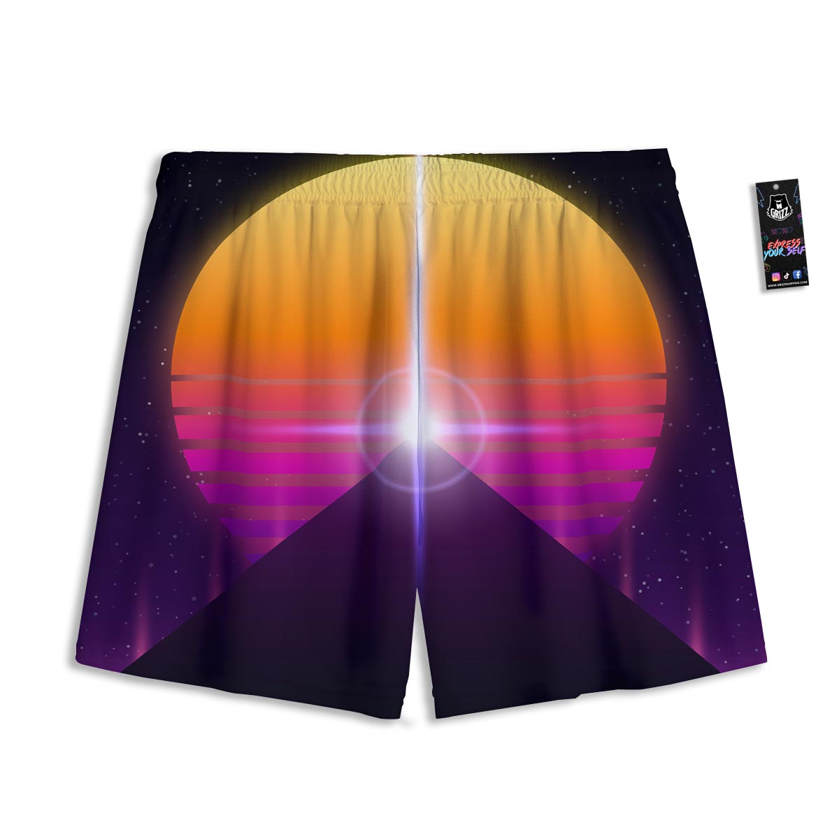 Pyramid Synthwave Print Mesh Shorts