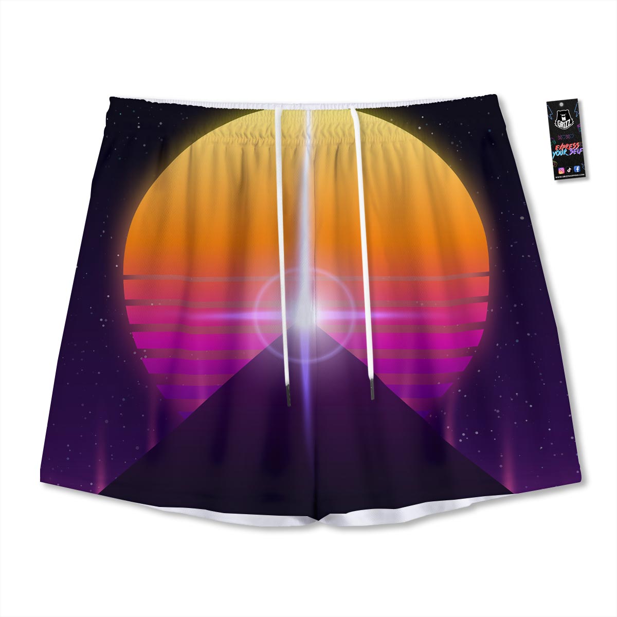 Pyramid Synthwave Print Mesh Shorts