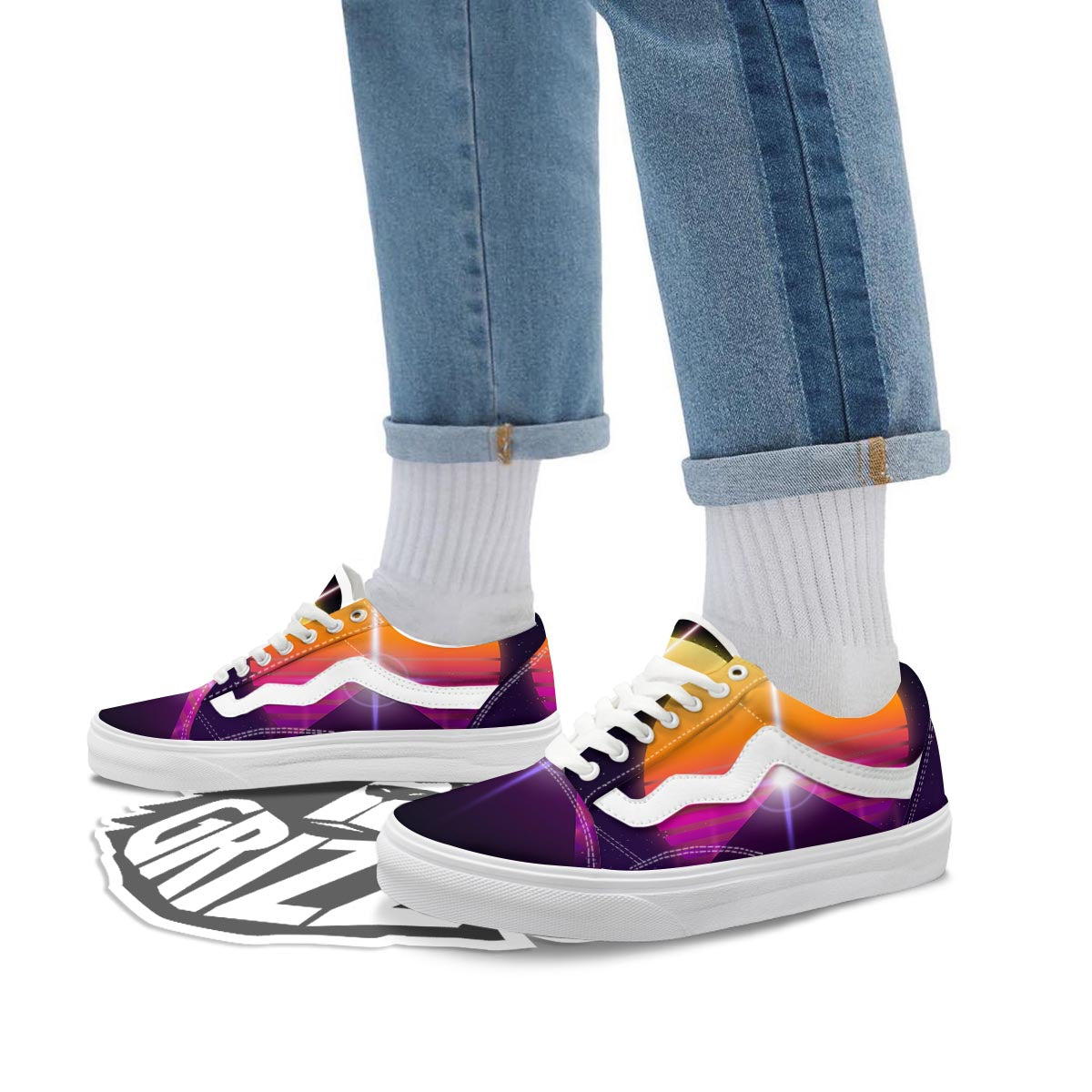 Pyramid Synthwave Print Skate Shoes-grizzshop