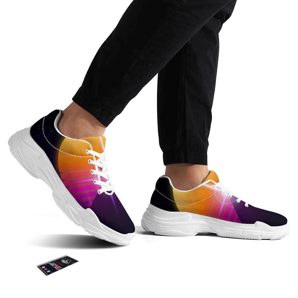 Pyramid Synthwave Print White Chunky Shoes-grizzshop
