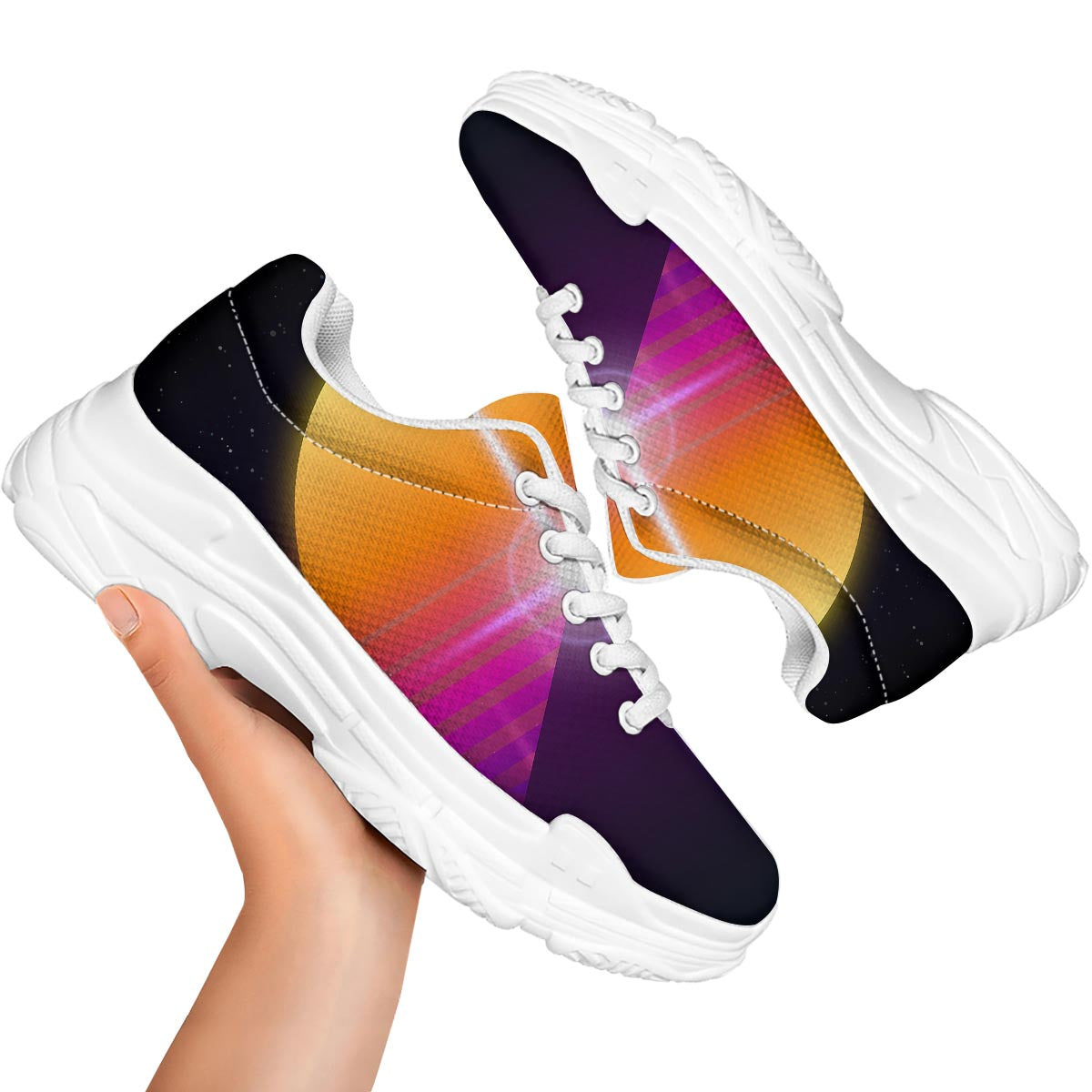 Pyramid Synthwave Print White Chunky Shoes-grizzshop