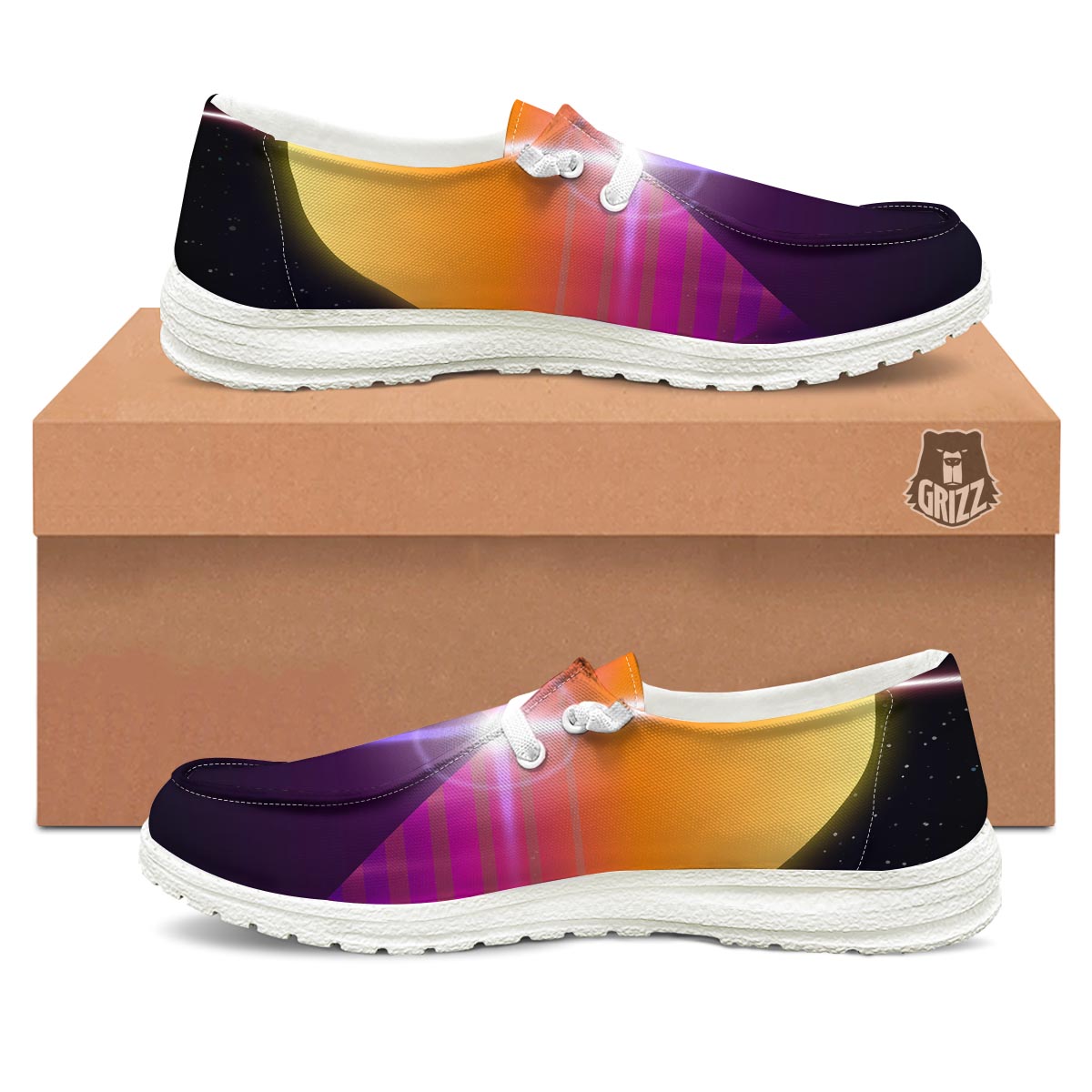 Pyramid Synthwave Print White Loafers-grizzshop