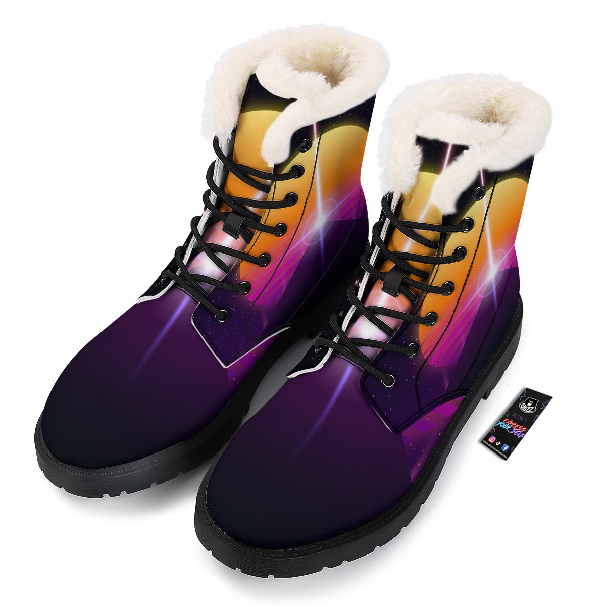 Pyramid Synthwave Print Winter Boots-grizzshop