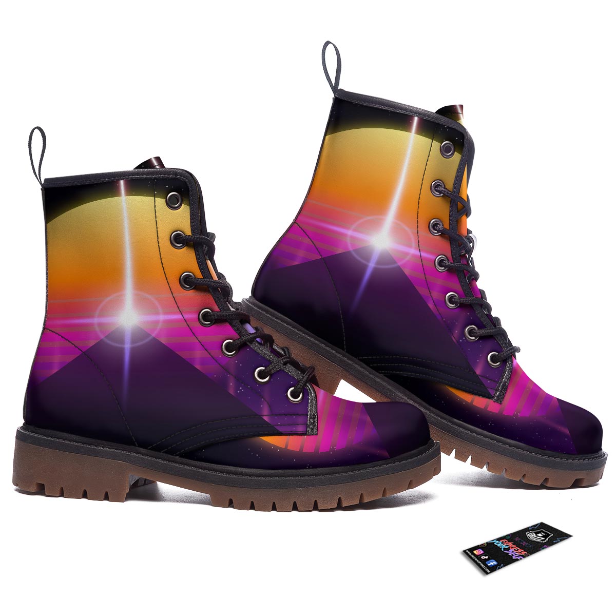 Pyramid Synthwave Print Work Boots-grizzshop