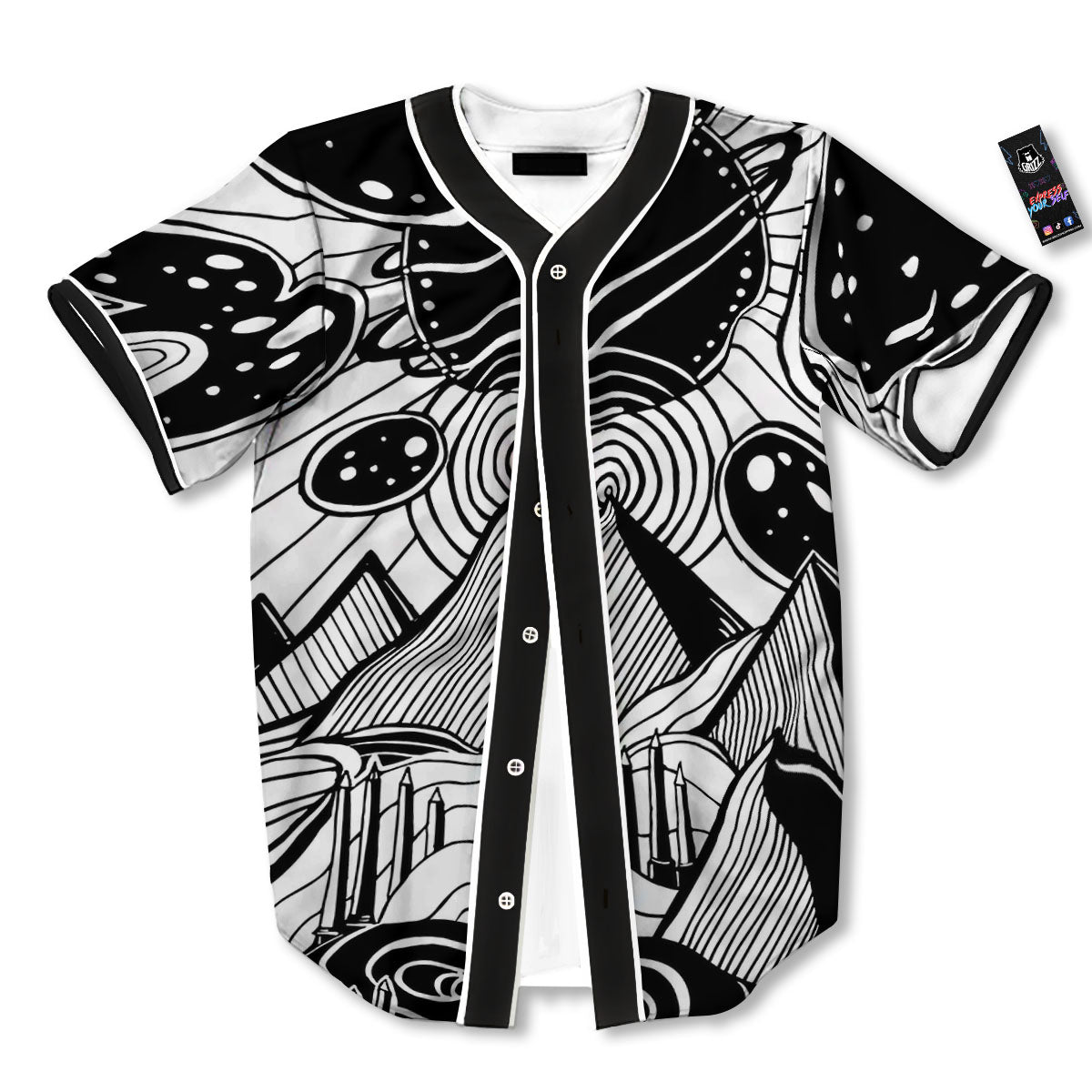 Pyramid UFO Print Baseball Jersey-grizzshop