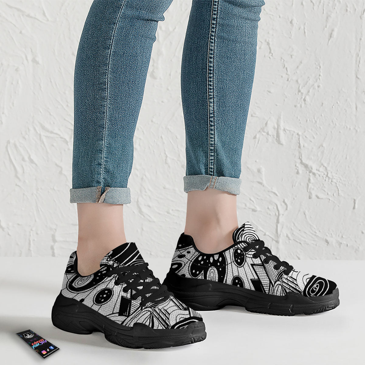 Pyramid UFO Print Black Chunky Shoes-grizzshop