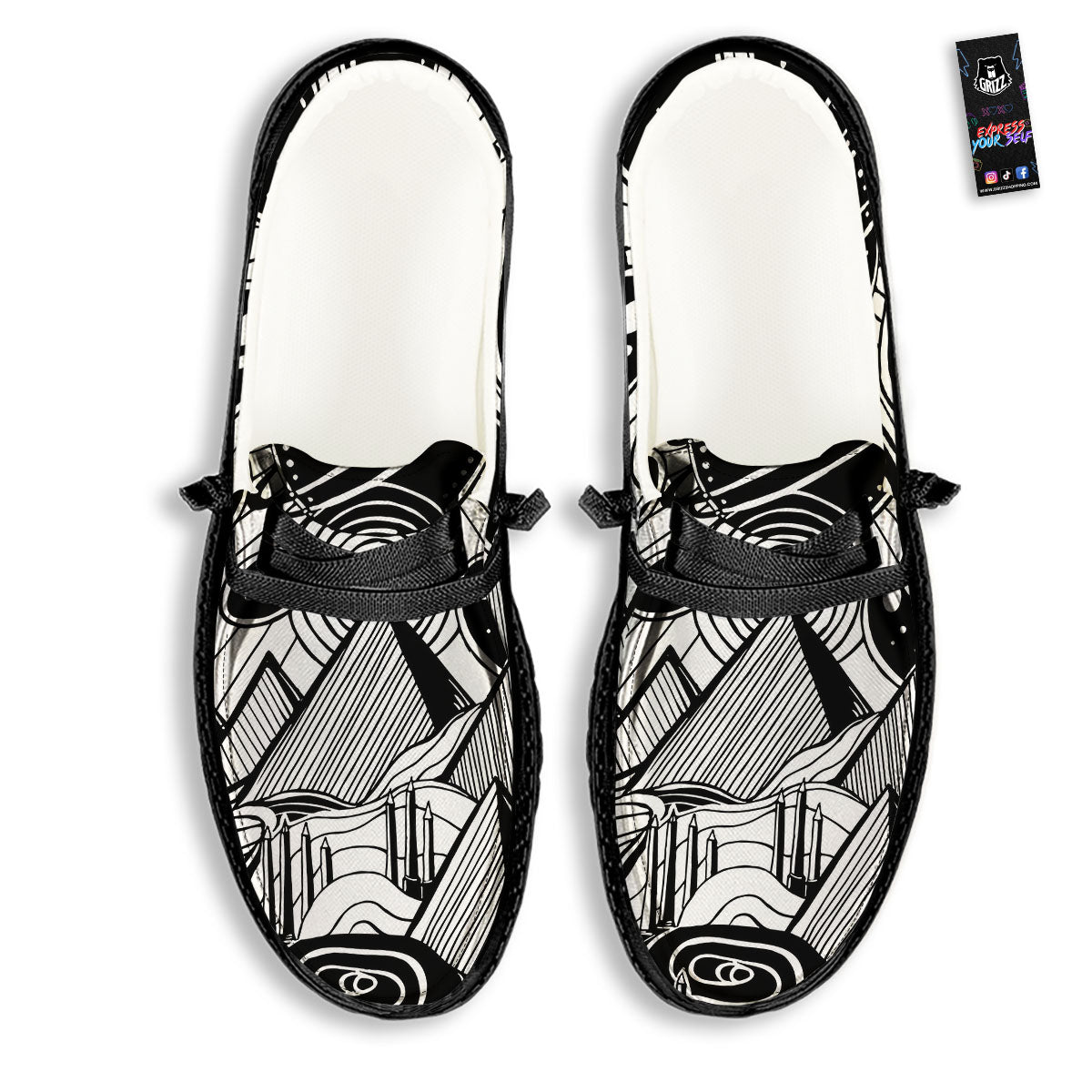 Pyramid UFO Print Black Loafers-grizzshop