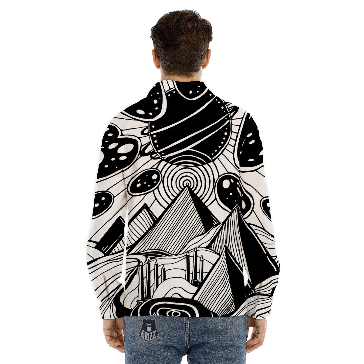 Pyramid UFO Print Men's Dress Shirts-grizzshop