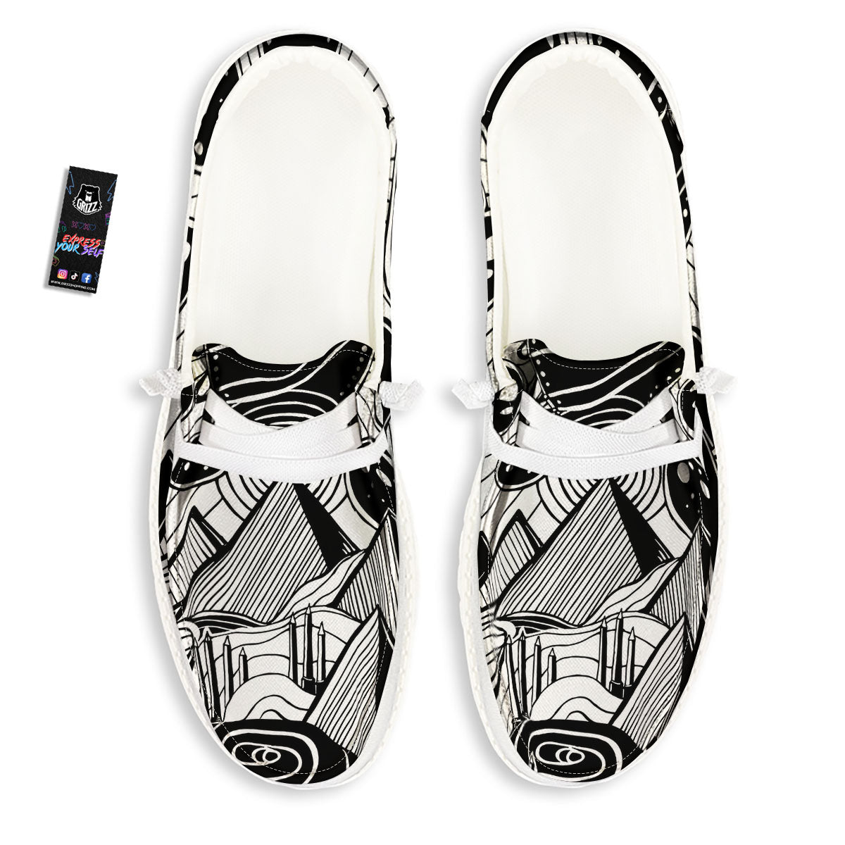 Pyramid UFO Print White Loafers-grizzshop