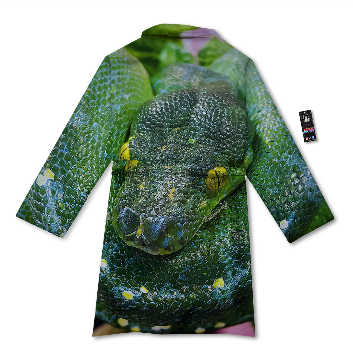 Python Snake Green Reticulated Print Bathrobe-grizzshop