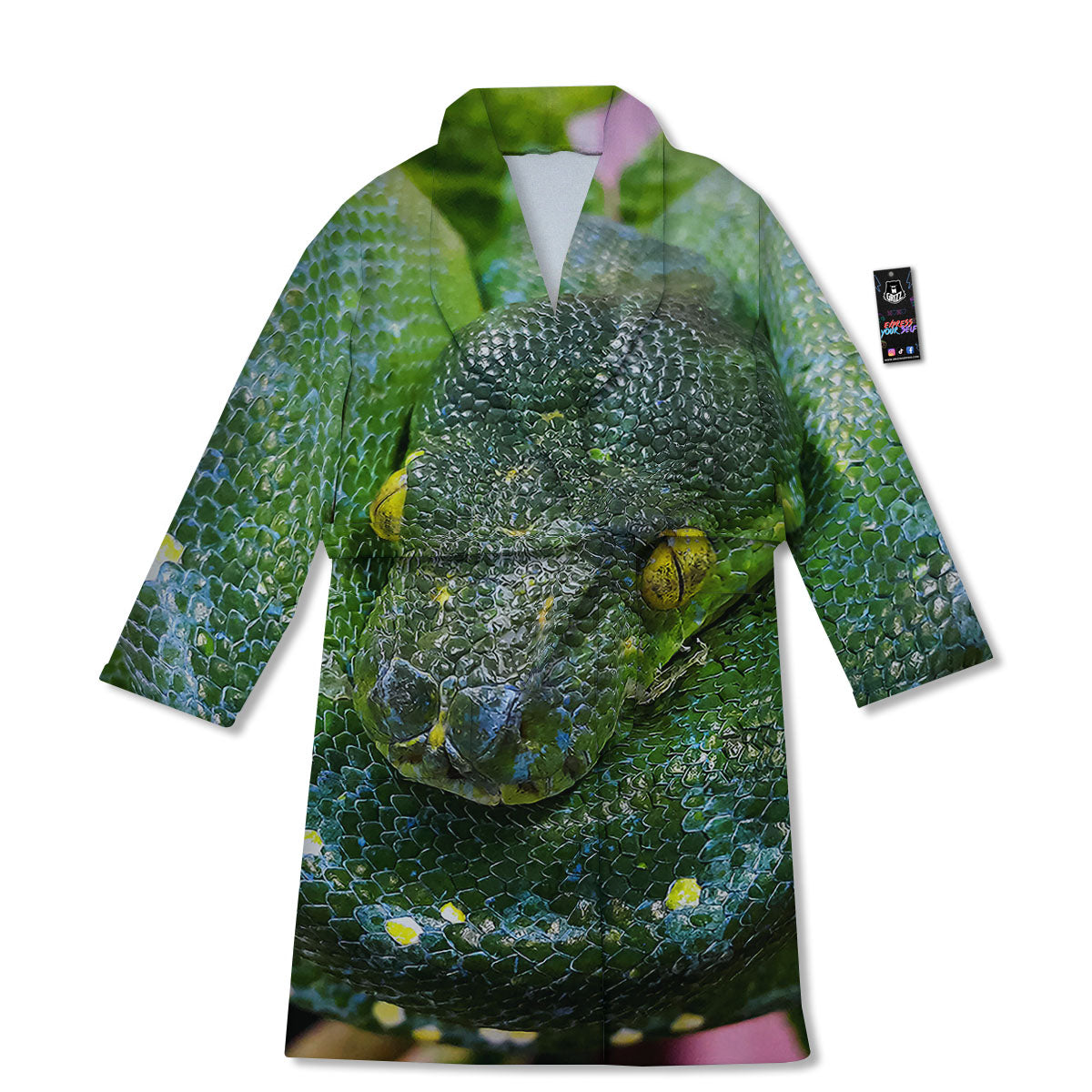 Python Snake Green Reticulated Print Bathrobe-grizzshop