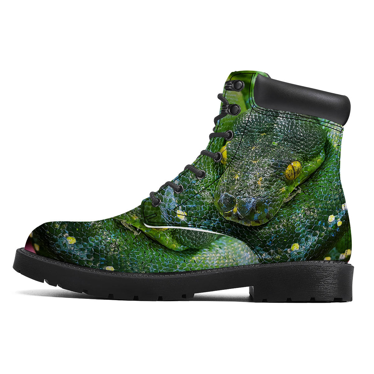 Python Snake Green Reticulated Print Boots-grizzshop