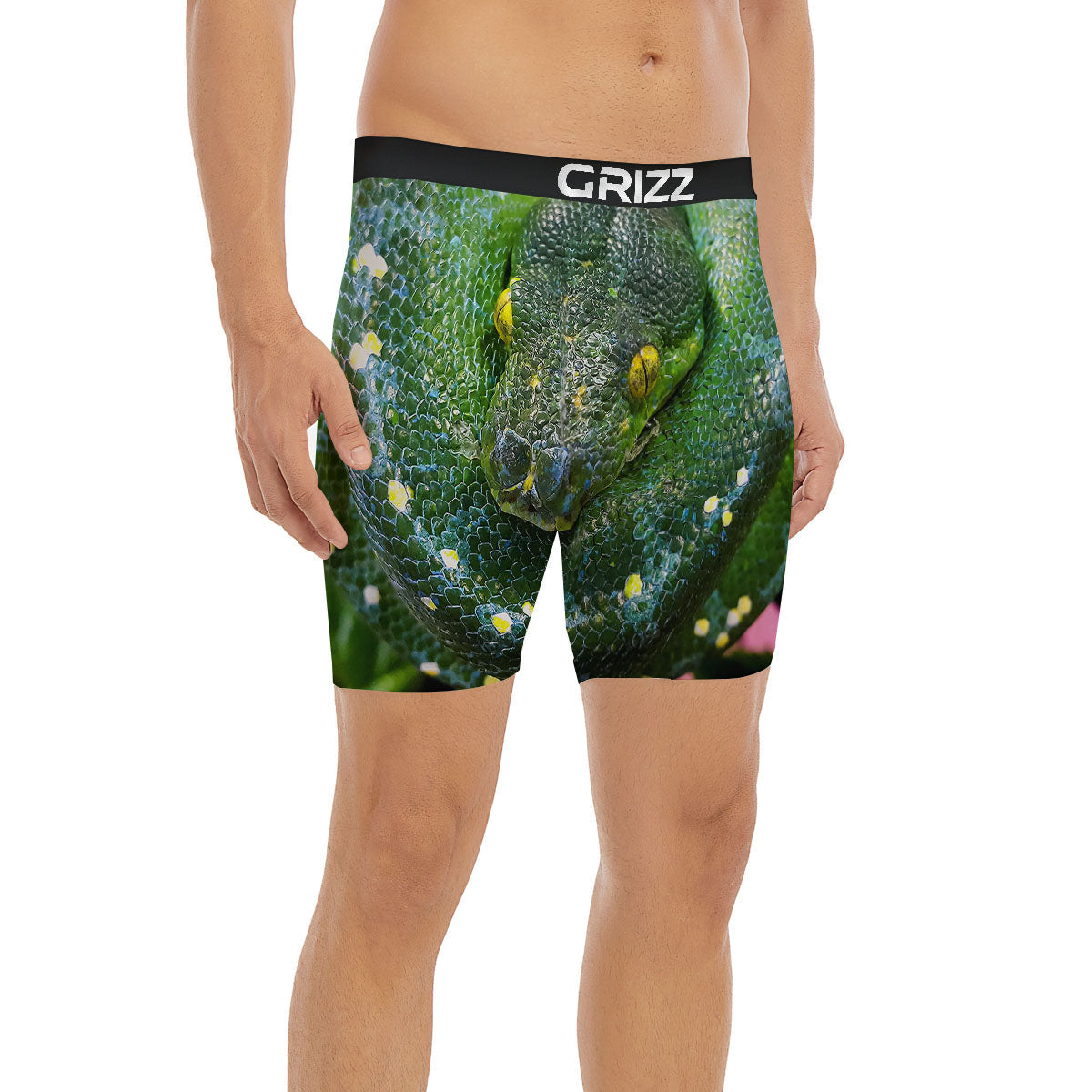 Python Snake Green Reticulated Print Boxer Briefs-grizzshop