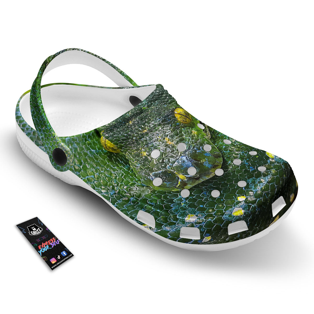 Python Snake Green Reticulated Print Clog-grizzshop